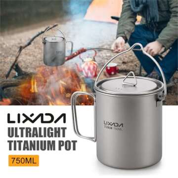 Lixada Titanium Water Mug Cup with Lid and Foldable Handle Ultralight 750ml Titanium Pot Portable Ou...