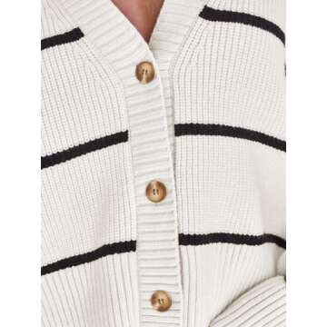 LILLUSORY Women's Cropped Cardigan Oversized Button Sweaters 2025 Fall Trendy Knit Dressy Fashion Outfits Stripes White M