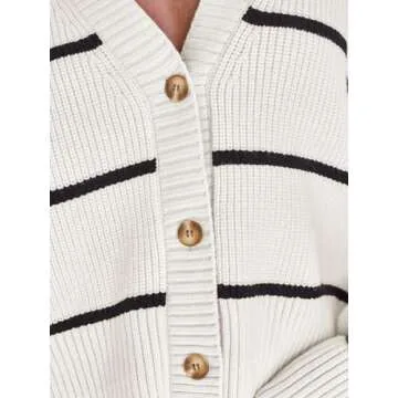 LILLUSORY Women's Cropped Cardigan Oversized Button Sweaters 2025 Fall Trendy Knit Dressy Fashion Outfits Stripes White M