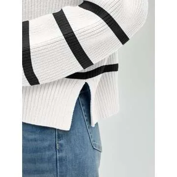 LILLUSORY Women's Cropped Cardigan Oversized Button Sweaters 2025 Fall Trendy Knit Dressy Fashion Outfits Stripes White M