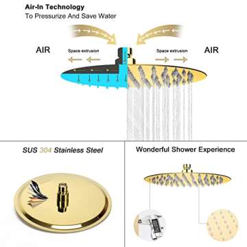 NearMoon Rain Shower Head, Ultra-Thin Design-Pressure Boosting, Awesome Some Experience, High Flow Stainless Steel Rainfall Head (8 Inch,Chrome Gold)