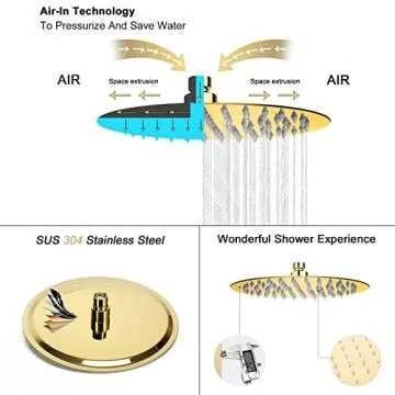 NearMoon Rain Shower Head, Ultra-Thin Design-Pressure Boosting, Awesome Some Experience, High Flow Stainless Steel Rainfall Head (8 Inch,Chrome Gold)