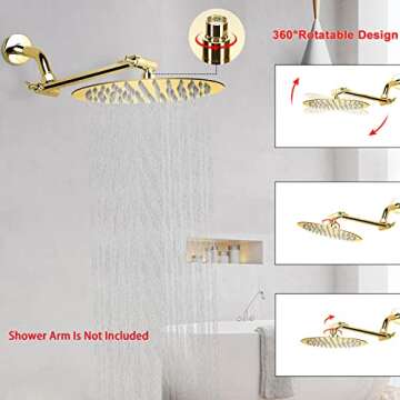 NearMoon Rain Shower Head, Ultra-Thin Design-Pressure Boosting, Awesome Some Experience, High Flow Stainless Steel Rainfall Head (8 Inch,Chrome Gold)