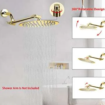 NearMoon Rain Shower Head, Ultra-Thin Design-Pressure Boosting, Awesome Some Experience, High Flow Stainless Steel Rainfall Head (8 Inch,Chrome Gold)