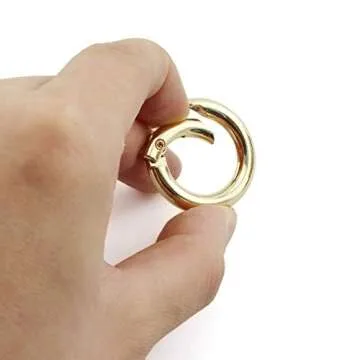 JCBIZ 6pcs 19x29mm Round Spring Snap Hooks Clip DIY Accessories for Handbag Purse Shoulder Strap Key Chains Buckle Zinc Alloy Circle Round Metal Spring Key Ring(Gold)