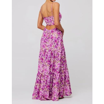 Women Y2k Floral Summer Casual Sleeveless Maxi Dresses Sexy Backless Bodycon Dresses Spaghetti Strap Long Dresses