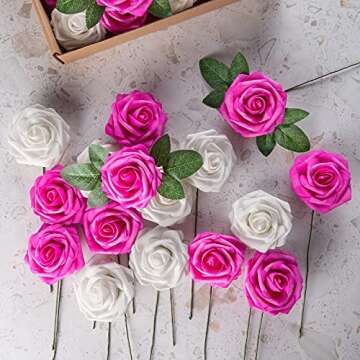 Coferset 25pcs Real Looking Artificial Rose Flowers for Decor