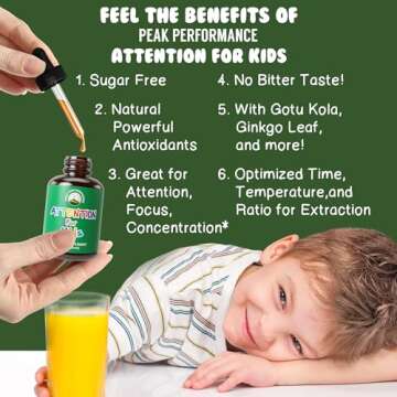 Kids Focus Drops. Attention Deficit Liquid Supplement for Concentration, Attention, Brain, Memory. N...