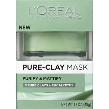 L'Oréal Paris Skincare Pure-Clay Face Mask with Eucalyptus for Oily and Shiny Skin to Purify and Ma...