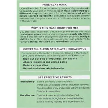 L'Oréal Paris Skincare Pure-Clay Face Mask with Eucalyptus for Oily and Shiny Skin to Purify and Matify, 1.7 Ounce (Pack of 1)