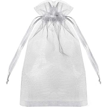 100PCS Sheer Organza Bags, White Wedding Favor Bags with Drawstring, 4x6 inches Jewelry Gift Bags fo...