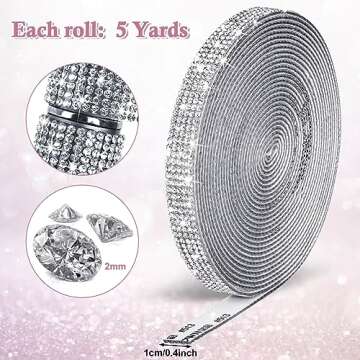 Tetutor 5 Yards Self Adhesive Rhinestone Ribbons, Sliver Rhinestone Strips, Diamond Crystal Rhinesto...