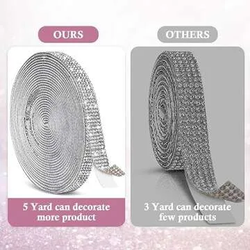 Tetutor 5 Yards Self Adhesive Rhinestone Ribbons, Sliver Rhinestone Strips, Diamond Crystal Rhinestone Ribbon Roll Stickers Glitter Bling Ribbons Rhinestone for Crafts Fabric Car Shoes Décor