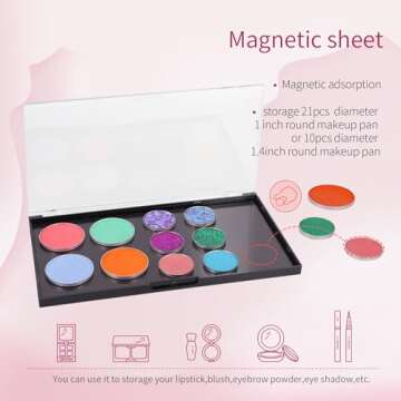 AJLTPA Magnetic Makeup Palette with Clear Top, 3Pack Empty Eyeshadow Pan Dispensing Storage Box with 60Pcs Adhesive Metal Stickers for DIY Cosmetics Lipstick Blush Powder-7.71”X4.33”Palette