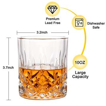 Whiskey Rocks Glass, Set of 4 (2 Crystal Bourbon Glasses, 2 Round Big Ice Ball Molds) In Gift Box - ...