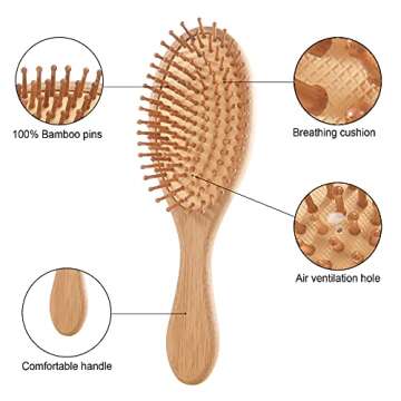 Bamboo Hair Brush and Comb Set - Eco-Friendly Anti-Static Detangling Brush and Combs for Women and M...