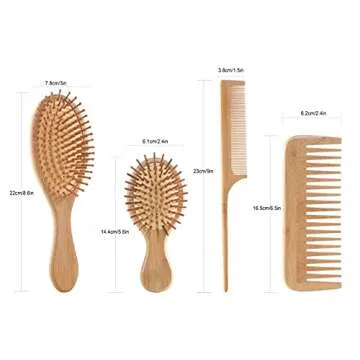 Bamboo Hair Brush and Comb Set - Eco-Friendly Anti-Static Detangling Brush and Combs for Women and Men, Massage Wooden Brushes for Thick, Thin, Curly, Straight, Dry or Wet Hair