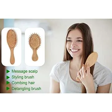 Bamboo Hair Brush and Comb Set - Eco-Friendly Anti-Static Detangling Brush and Combs for Women and Men, Massage Wooden Brushes for Thick, Thin, Curly, Straight, Dry or Wet Hair