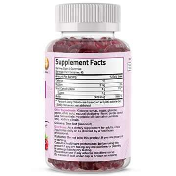 Bronson High Potency Biotin Gummies 5000 mcg Natural Hair Skin & Nails, Vegan Pectin-Based Non-GMO, ...