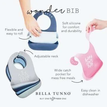Bella Tunno Wonder Bib – Waterproof Silicone Bibs for Boys & Girls, Non-toxic & BPA Free Silicone Baby Bibs & Toddler Bibs with Adjustable Neck, Easy to Clean (Get in My Belly)