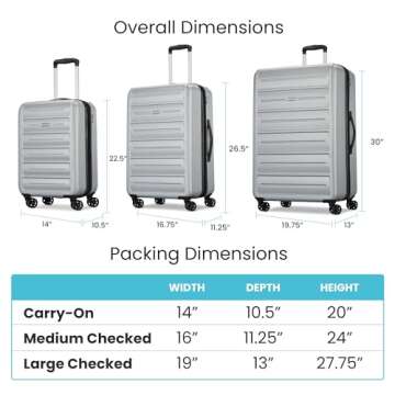 Westridge Hardshell Luggage Set - 3 Piece Set - 20" Carry-On, 24” & 28” Checked Luggage Set with 360° Spinner Wheels - Expandable Suitcases for Extended Travel - Durable ABS Shell - Silver