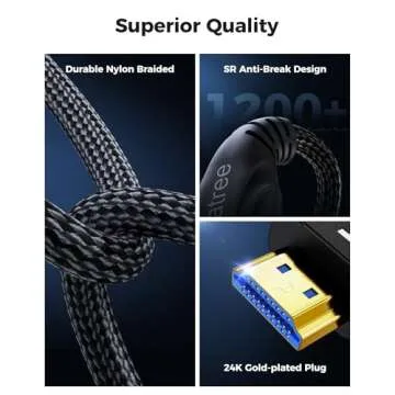 Cratree HDMI Cable 15FT Long - 8K Ultra High Speed HDMI Cable,48Gbps Braided HDMI Cord,8K 60hz,4K 120hz,eARC,HDCP 2.2&2.3 - Compatible for HDTV/PS5/Xbox