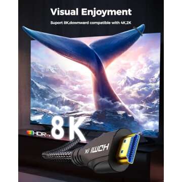 Cratree HDMI Cable 15FT Long - 8K Ultra High Speed HDMI Cable,48Gbps Braided HDMI Cord,8K 60hz,4K 120hz,eARC,HDCP 2.2&2.3 - Compatible for HDTV/PS5/Xbox