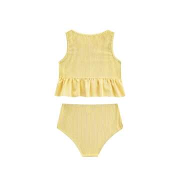 LIZENS Girls Striped Two-Piece Tankini Swimwear Set in Yellow
