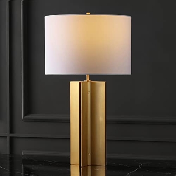 SAFAVIEH Couture Lighting Collection Rollins Square Metal Gold/White 27-inch Bedroom Living Room Hom...