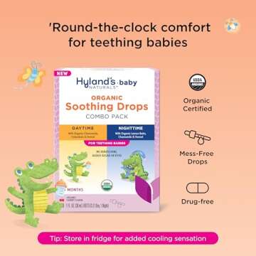 Hyland's Baby Organic Daytime and Nighttime Soothing Drops Combo Pack, Drops for Oral Discomfort, 2 ...