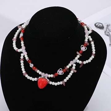 Strawberry Pearl Beaded Necklace For Woman Layered crystal Choker Necklace Jewelry