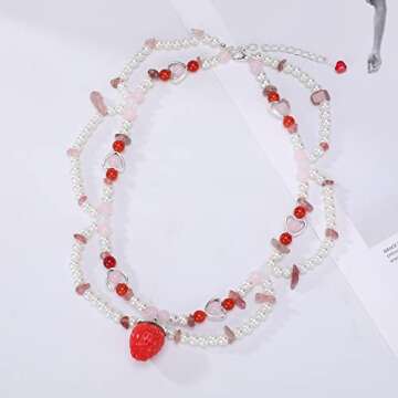 Strawberry Pearl Beaded Necklace For Woman Layered crystal Choker Necklace Jewelry
