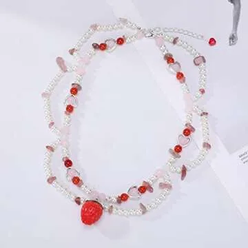 Strawberry Pearl Beaded Necklace For Woman Layered crystal Choker Necklace Jewelry