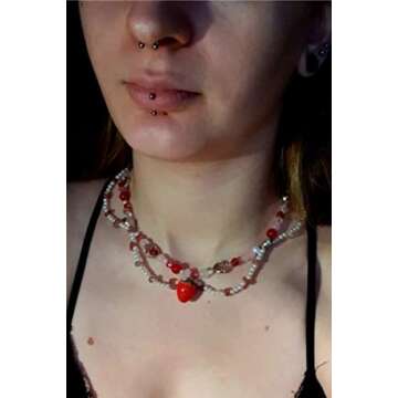 Strawberry Pearl Beaded Necklace For Woman Layered crystal Choker Necklace Jewelry