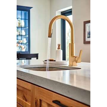 Moen S62308BG STo One-Handle High Arc Pulldown Modern Bar Faucet with Power Clean, Brushed Gold