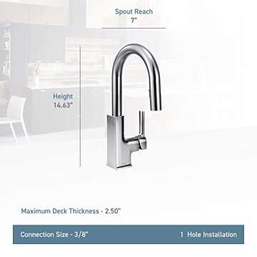 Moen S62308BG STo One-Handle High Arc Pulldown Modern Bar Faucet with Power Clean, Brushed Gold