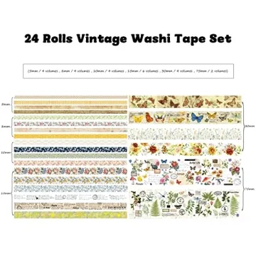 24 Rolls Vintage Washi Tape Set for Scrapbooking and Journaling