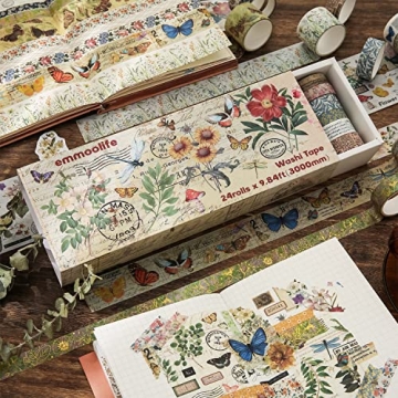 24 Rolls Vintage Washi Tape Set for Scrapbooking and Journaling