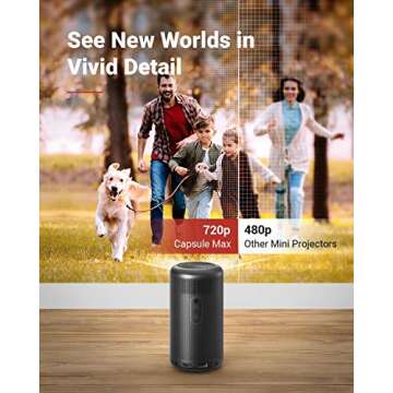 NEBULA by Anker Capsule Max, Mini Projector with WiFi and Bluetooth, Small Projector, 200 ANSI Lumen, Projector Portable, Native 720p HD, 8W Speaker, 100 Inch Picture, 4Hr Video Playtime, Home Theater