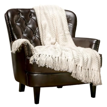 Chanasya Premium Textured Knit Throw Blanket with Tassels - Soft, Cozy Blanket for Couch, Bed, Livin...