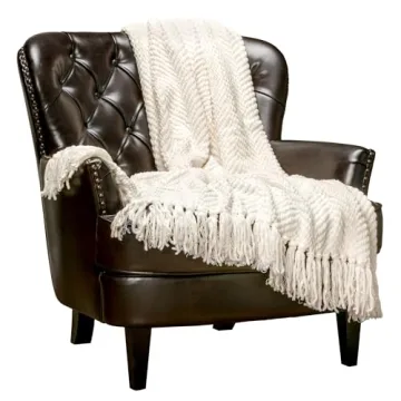 Chanasya Premium Textured Knit Throw Blanket with Tassels - Soft, Cozy Blanket for Couch, Bed, Livin...