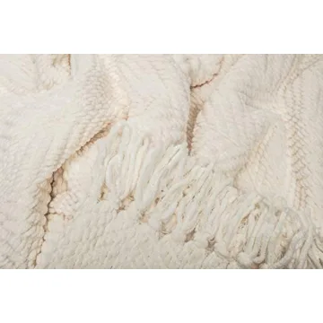 Chanasya Premium Textured Knit Throw Blanket with Tassels - Soft, Cozy Blanket for Couch, Bed, Living Room - 50" x 65” - Cream