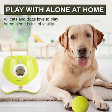 Elevon Automatic Dog Ball Launcher, Indoor/Outdoor Interactive Dog Toy with Three Ranges, Includes 6 Mini Tennis Balls and a Data Line, Suitable for Small and Medium-Sized Dogs, Green