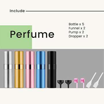 IRON BILL 5PCS/8ml Perfume Travel Refillable, Portable Perfume Atomizer Refillable, Empty Mini Size Spray Bottle for Men&Momen（5 Colors