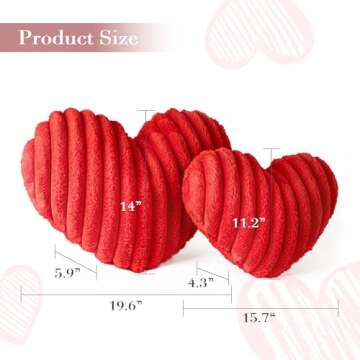 AELS Heart Shaped Pillow, Set of 2, Heart Decorative Throw Pillows, Faux Fur Love Pillows 20 & 16 Inches, Cute Valentines Day Decorations, Wedding Decor, Living Room Bedroom Nursery Decor, Red