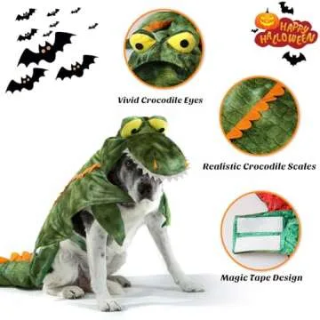 Alligator Dog Costume Dog Halloween Costume, Dog Crocodile Costume Hoodie Coats Pets Jumpsuits, Halloween Cosplay Dog Costume for Small Medium Large Dogs Christmas Special Events Photo Props