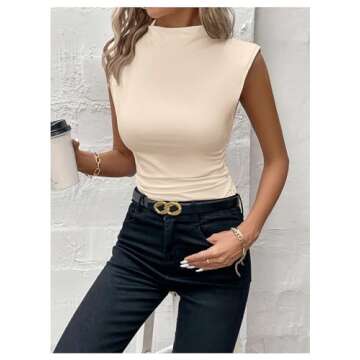 MakeMeChic Women's Casual Mock Neck Ruched Tank Top Sleeveless Slim Fit Summer Shirts