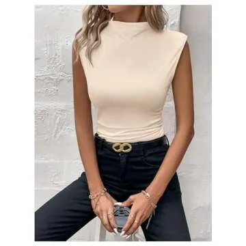 MakeMeChic Women's Casual Mock Neck Ruched Tank Top Sleeveless Slim Fit Summer Shirts