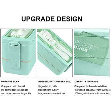 Iteryn Stackable Bento Box with Lunch Bag, 3 Compartment Japanese Lunch Containers, Wheat Straw, All...