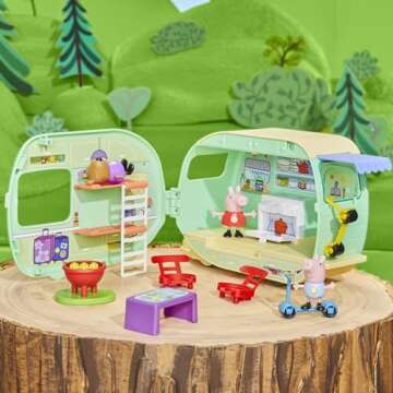 Peppa Pig Caravan Playset for Girls and Boys, 3 Figures, 6 Accessories, Preschool Toys, Kids Gifts, Ages 3+